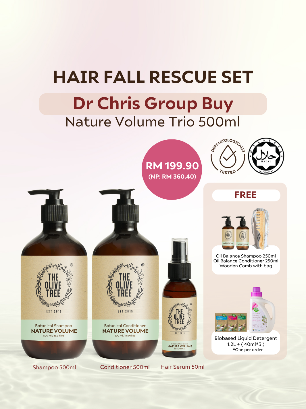 [Dr Chris Exclusive] Nature Volume Trio Set 500ml ( FOC 250ml Shampoo Conditioner  + Wooden Comb with Bag )