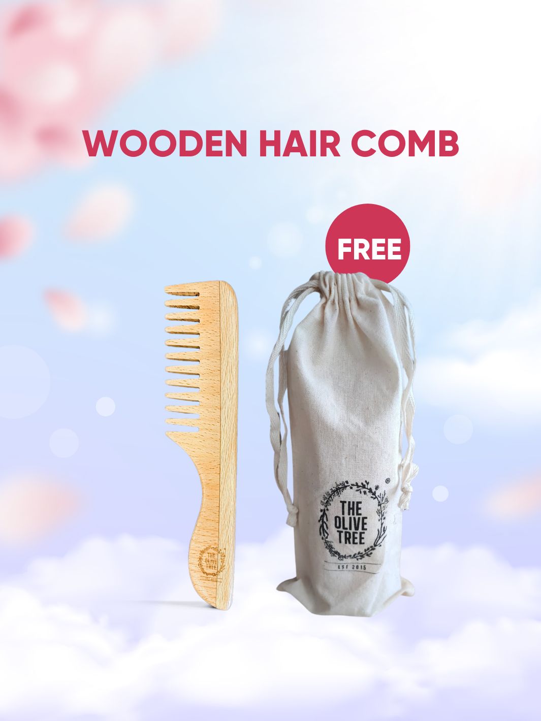 Wooden Comb (19.7x4.5cm) with Cotton Bag [ GIFT ]