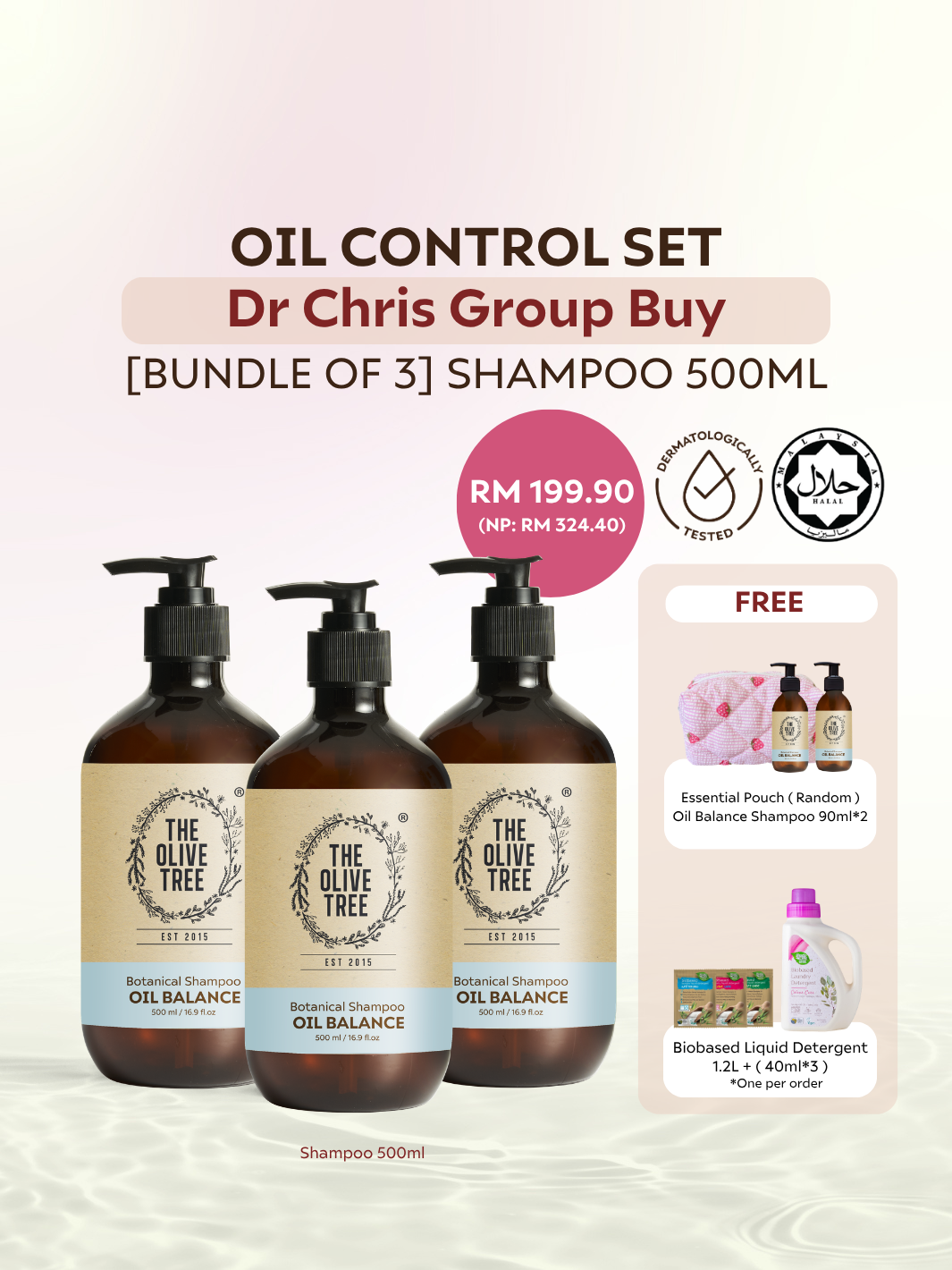 [Dr Chris Exclusive] Oil Balance Shampoo 500ml x3 ( FOC 90ml*2 Oil Balance Shampoo + essential pouch )