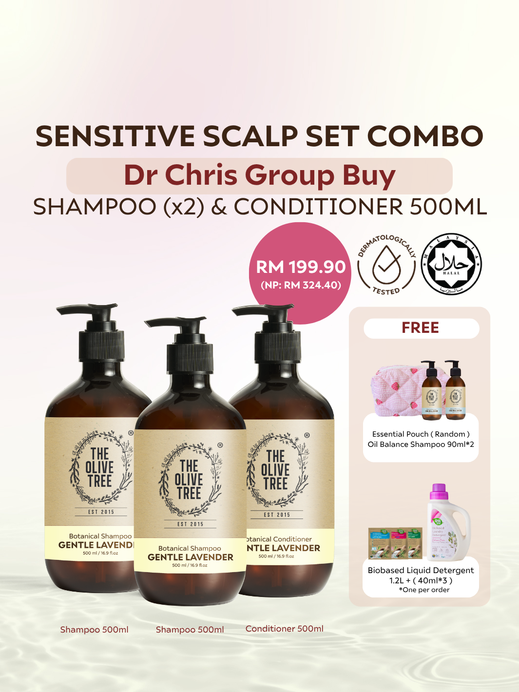 [Dr Chris Exclusive] Gentle Lavender Shampoo (500ml x2) + Conditioner 500ml Combo ( FOC 90ml*2 Oil Balance Shampoo + essential pouch )
