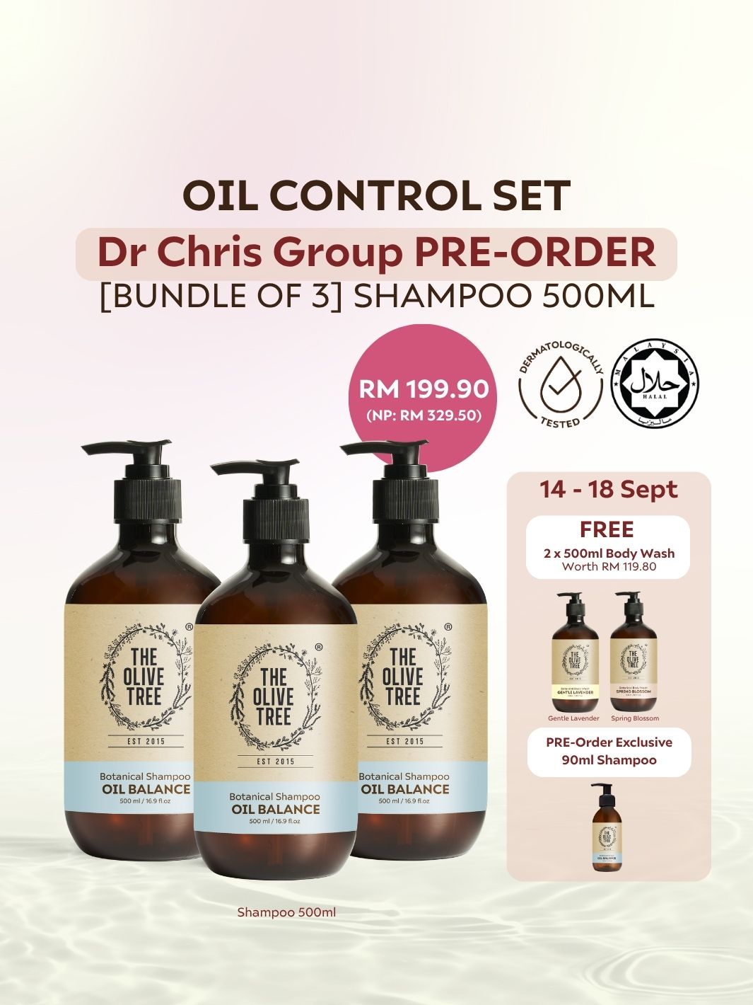 [Dr Chris Exclusive] OIl Balance Shampoo Trio 500ml*3 ( FREE 2 x 500ml Body Washes + 90ml Shampoo)