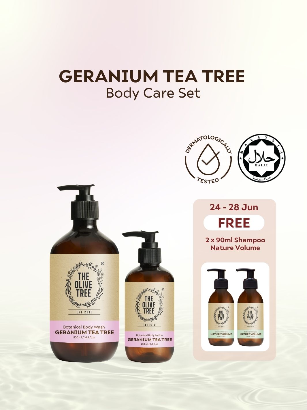Geranium Tea Tree Body Wash &amp; Lotion Set For Oily / Back Acne / Eliminate Odour