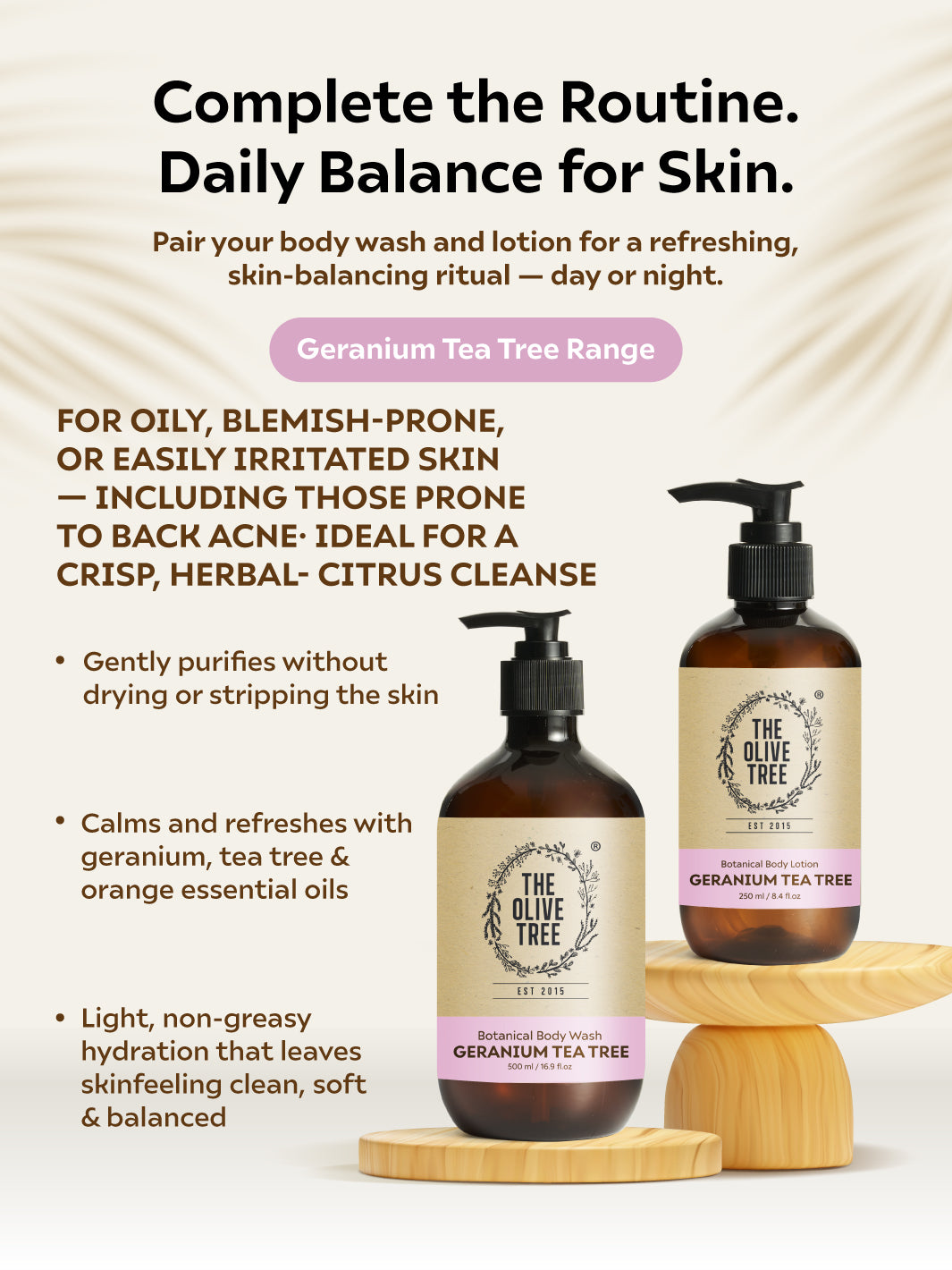 Geranium Tea Tree Body Wash &amp; Lotion Set For Oily / Back Acne / Eliminate Odour