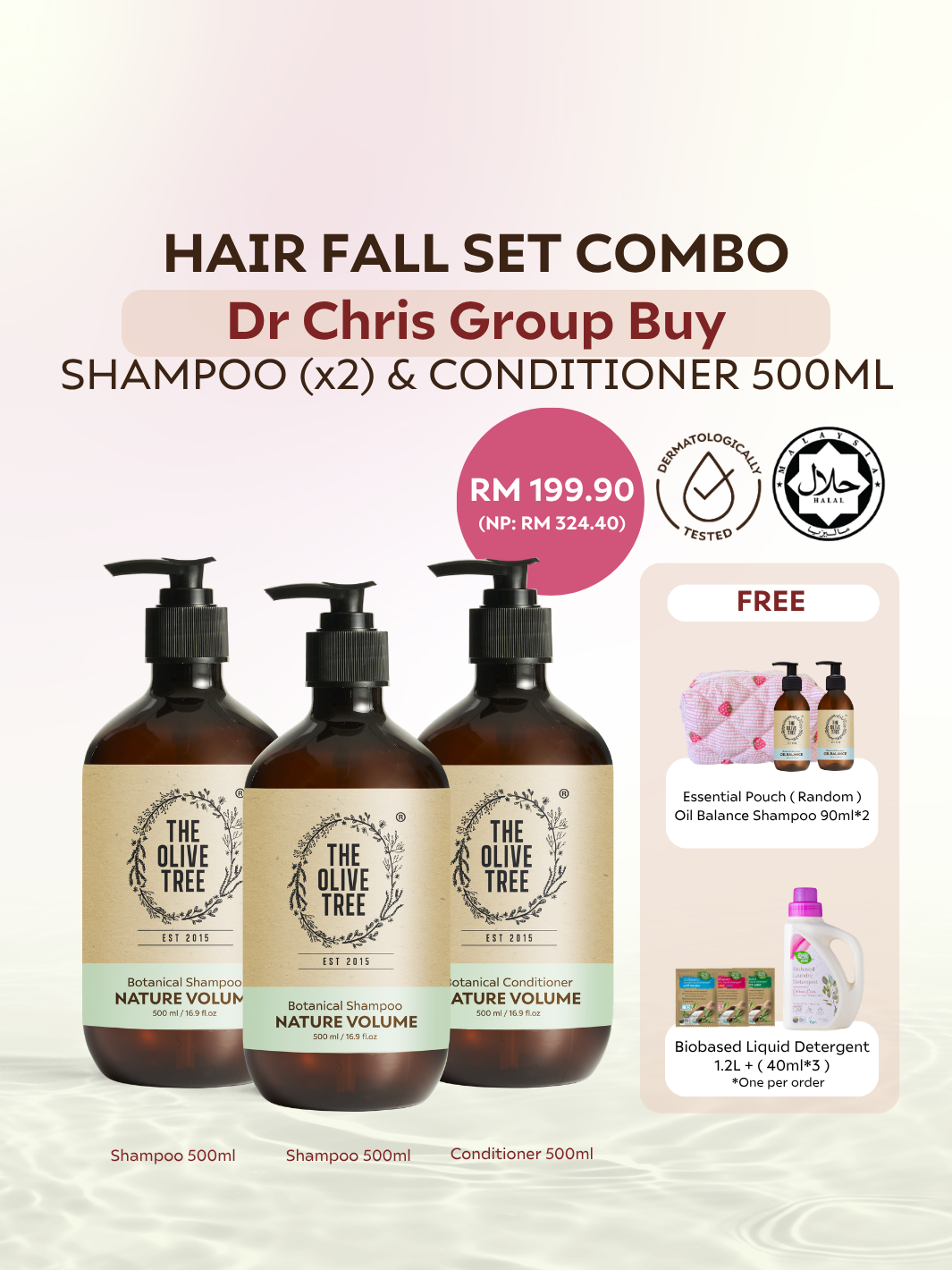 [Dr Chris Exclusive] Nature Volume Shampoo (500ml x2) + Conditioner 500ml Combo ( FOC 90ml*2 Oil Balance Shampoo + essential pouch )