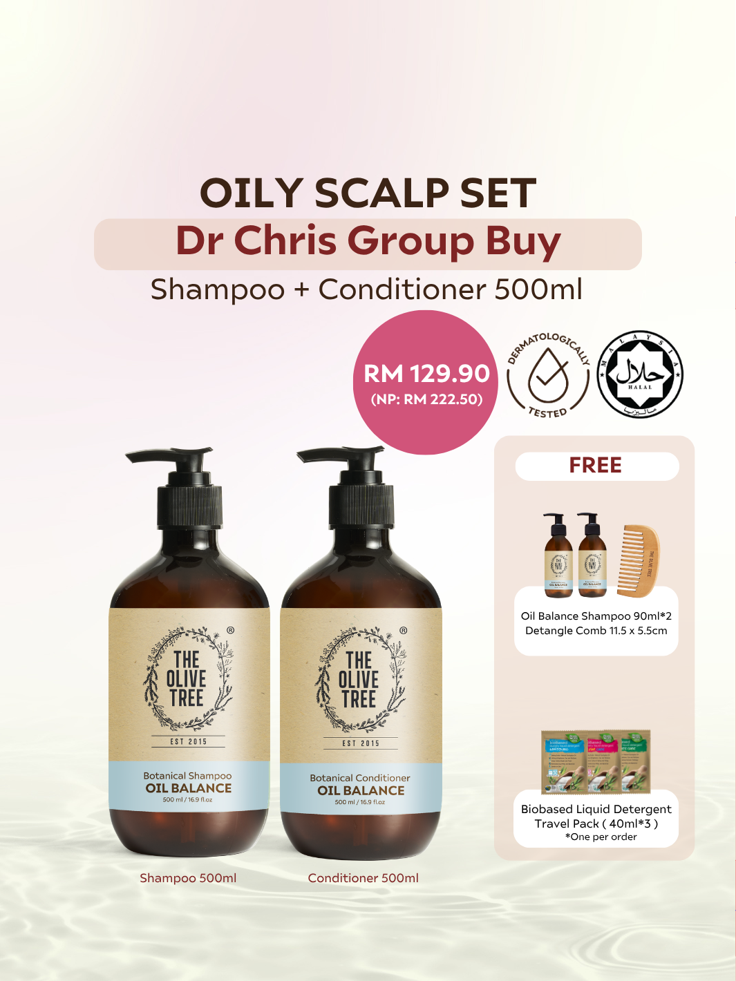 [Dr Chris Exclusive] Oily Scalp Set 500ml ( FOC 90ml*2 Oil Balance Shampoo + big detangle comb )