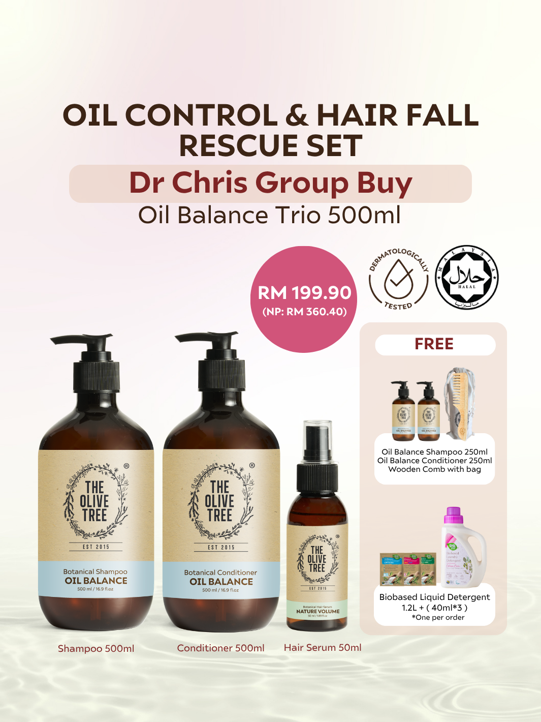 [Dr Chris Exclusive] Oil Balance Trio Set 500ml (FOC 250ml Shampoo Conditioner + Wooden Comb with Bag )