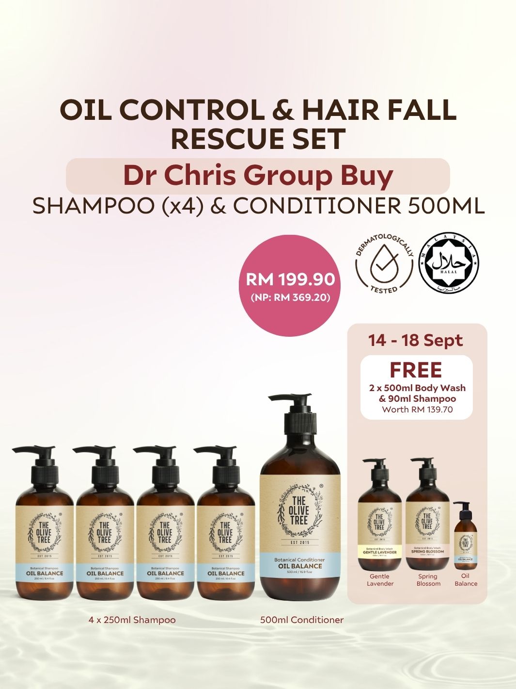 [Dr Chris Exclusive] Oil Balance Shampoo (250ml*4) &amp; Conditioner 500ml Combo ( FREE 2 x 500ml Body Washes + 90ml Shampoo)